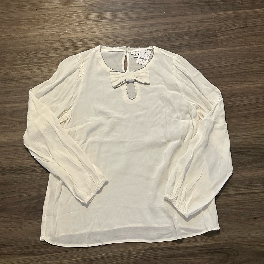 J. Crew White Blouse with Bow Accent